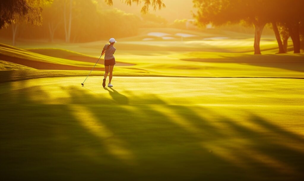 Woman on a golf course, golfer, golf