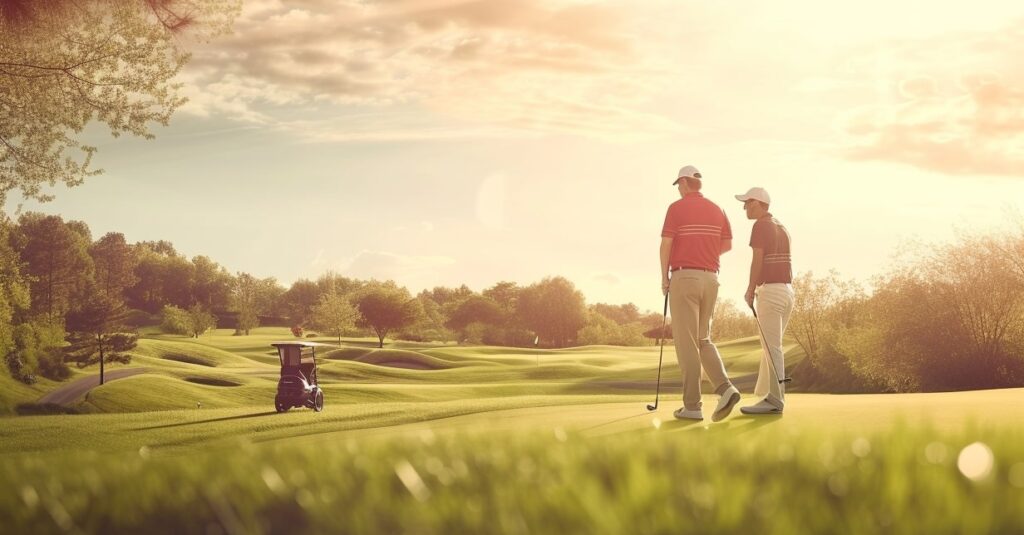 golfers standing on a golf course